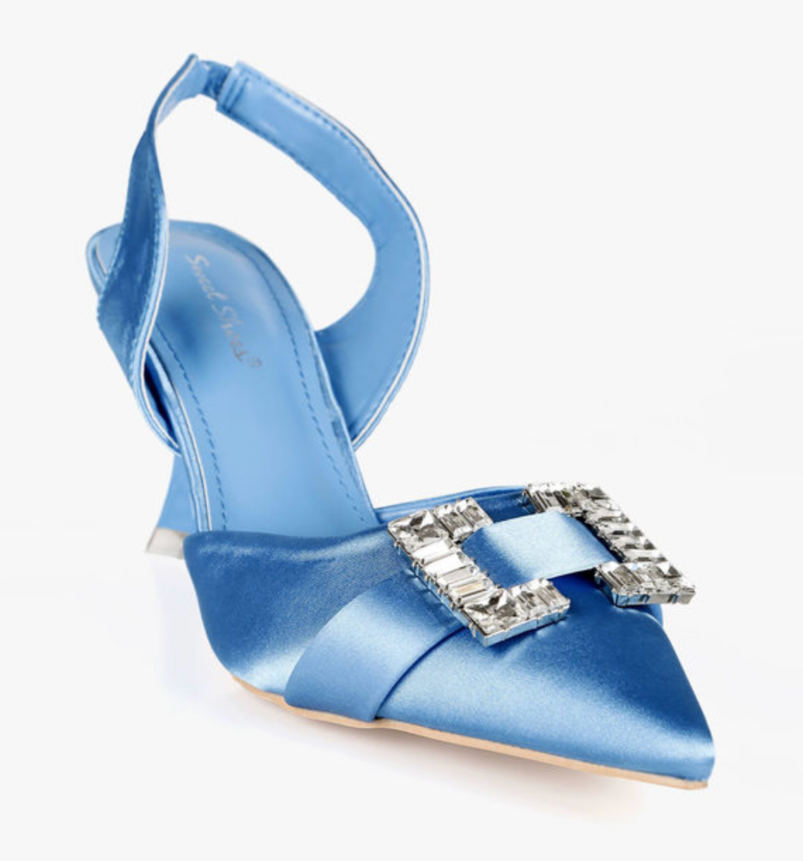 Women's Satin Jewel Décolleté – Elegant Open Back Heels