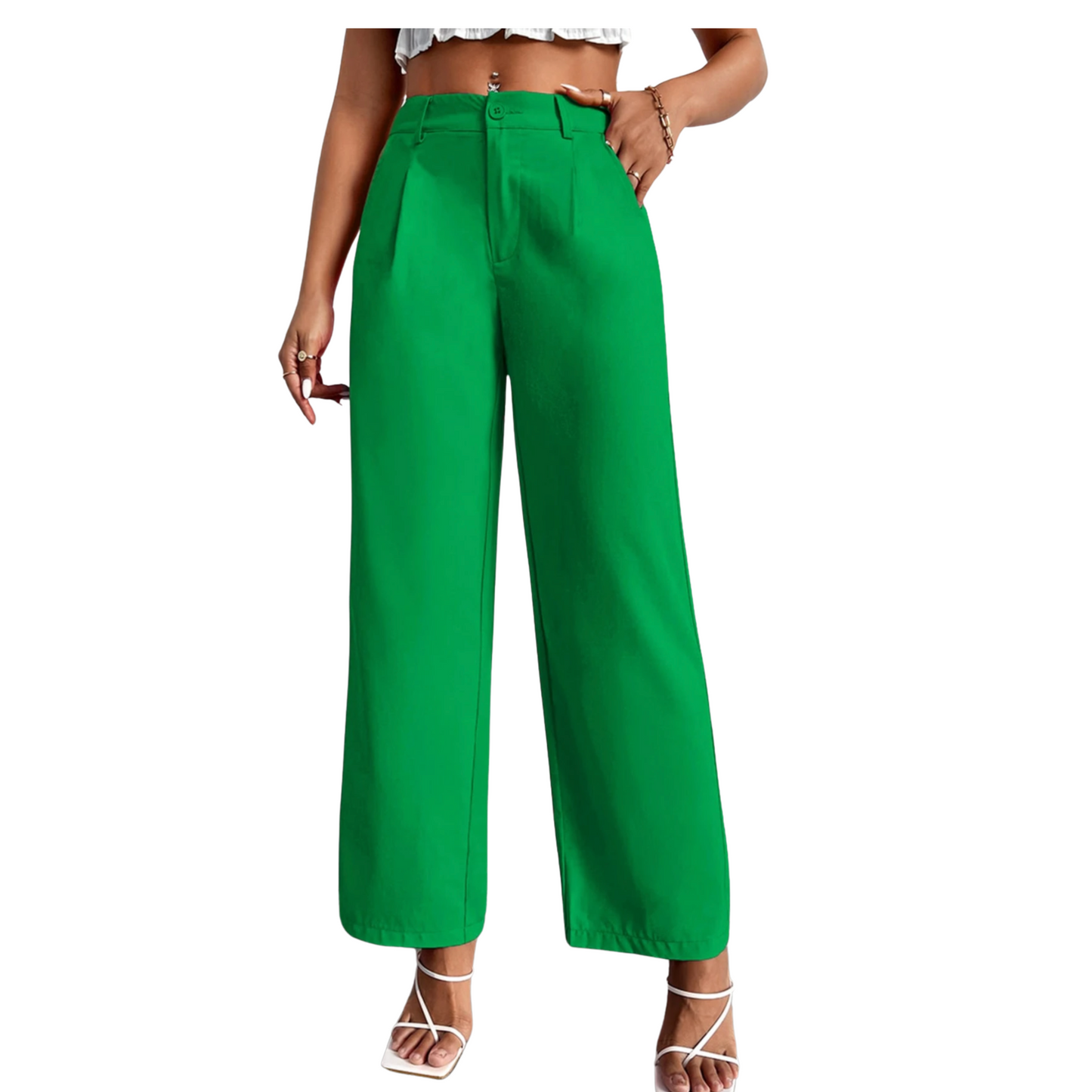 Le Couture Women's Solid Wide-Leg Office Pants | Green