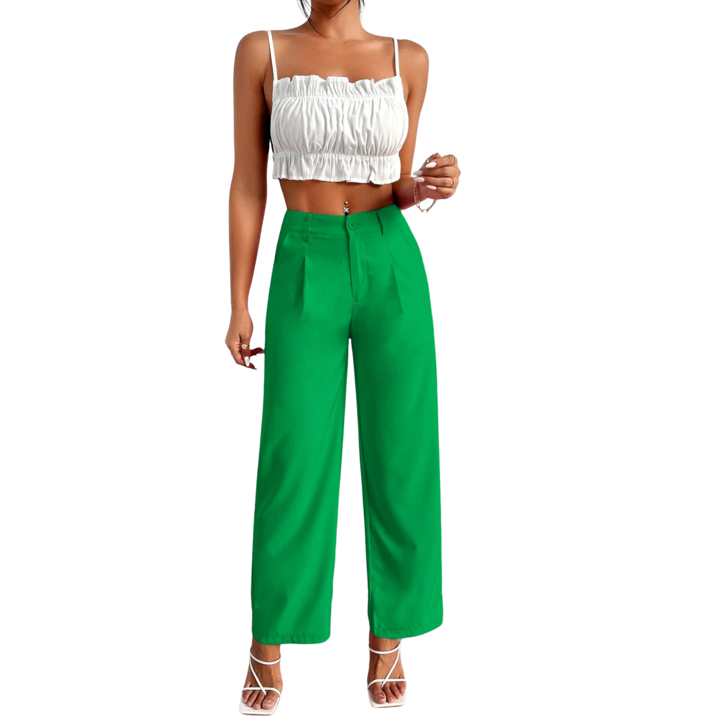 Le Couture Women's Solid Wide-Leg Office Pants | Green