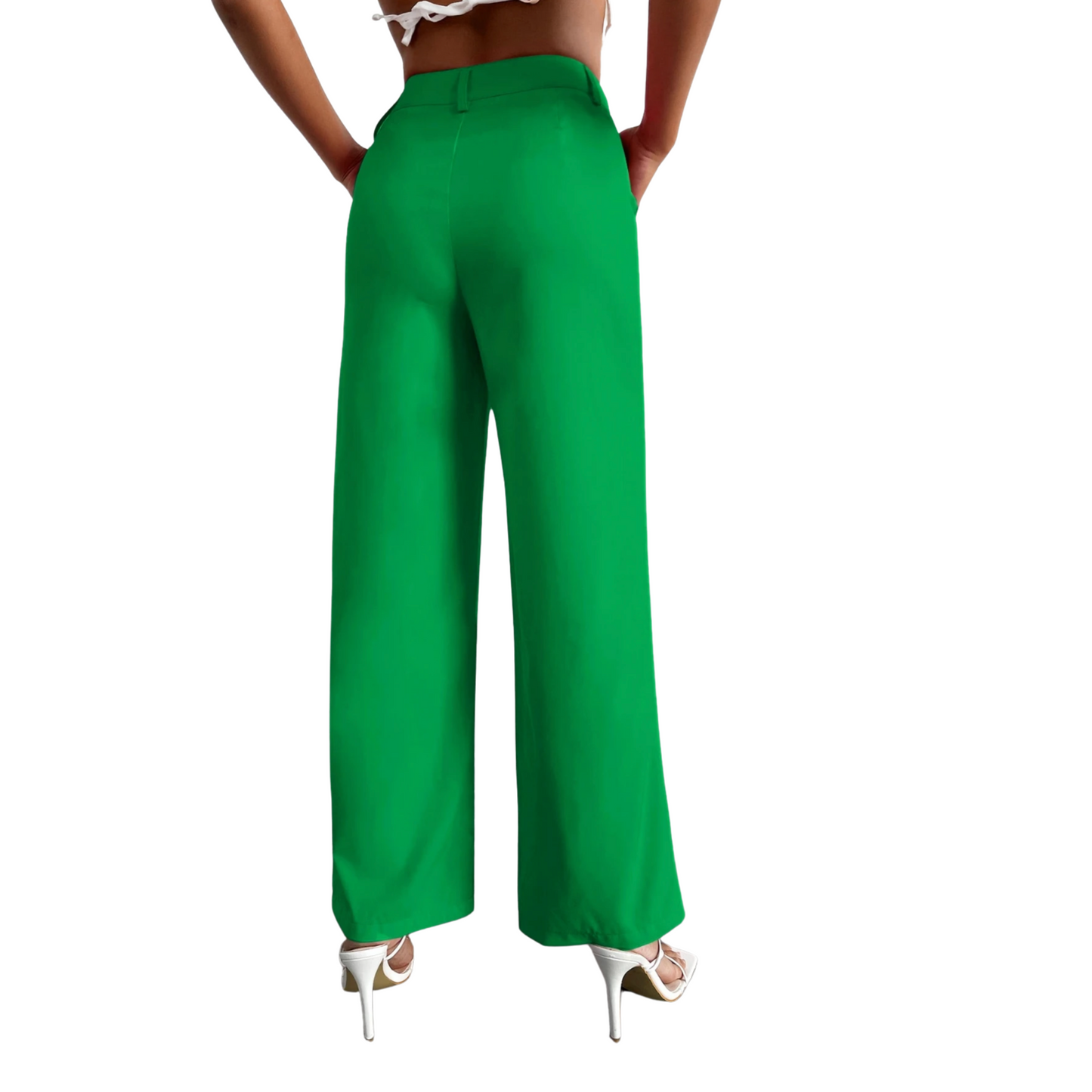 Le Couture Women's Solid Wide-Leg Office Pants | Green