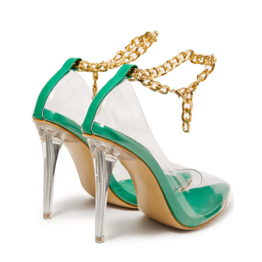 Chain Decor Stiletto Heeled Slingback Sandal