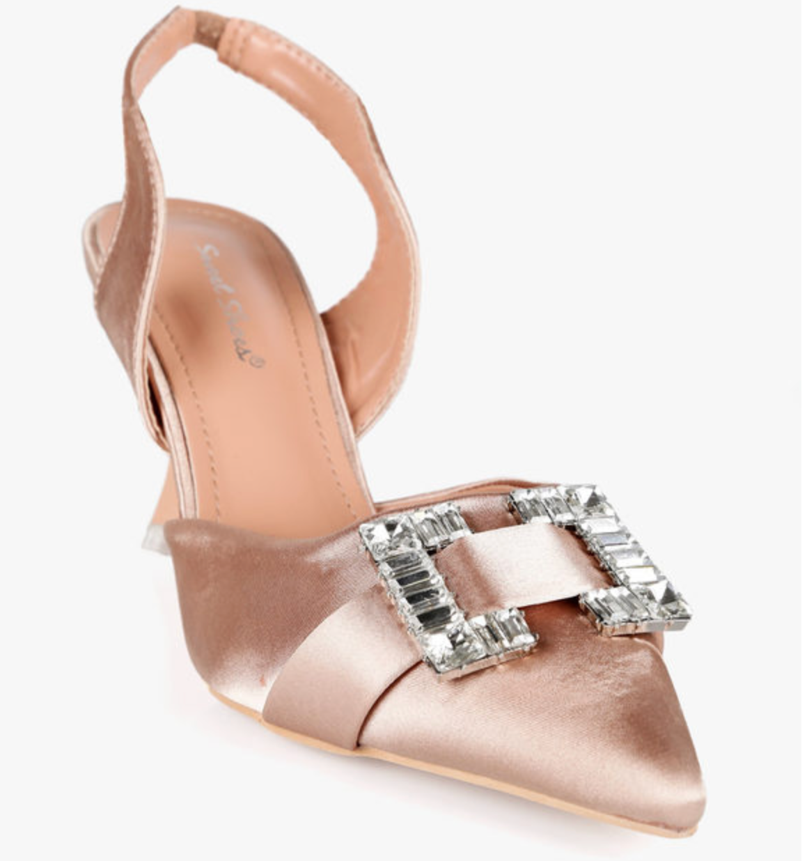 Women's Satin Jewel Décolleté – Elegant Open Back Heels