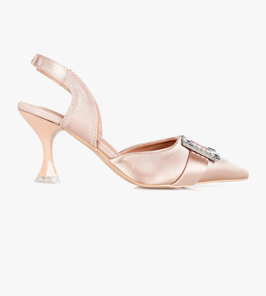Women's Satin Jewel Décolleté – Elegant Open Back Heels